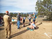 The main rush of runners at the aid station